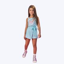 Conjunto Cropped E Short-Saia Xadrez Ursinho Infantil Menina Mundo Cinti 12558 Rosa