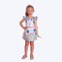 Conjunto Cropped E Shorts Flor Infantil Menina Precoce 5538 Branco Conjunto Cropped E Shorts Flor Infantil Menina Precoce 5538 Branco