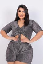 Conjunto Cropped e shorts Plus Size em Brilho Lurex Conjunto Cropped e shorts Plus Size em Brilho Lurex