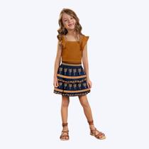 Conjunto Cropped em Ribana e Saia Coqueiros Infantil Menina Nanai 6000302