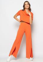 Conjunto Cropped Golão E Calça Fenda Frontal Malha Telha Salvatore Conjunto Cropped Golão E Calça Fenda Frontal Malha Telha Salvatore