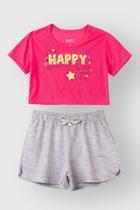 Conjunto Cropped Infantil Happy Pink Neon - Minore