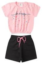 Conjunto Cropped Infantil Verão Menina Be Happy -Rosa Conjunto Cropped Infantil Verão Menina Be Happy -Rosa