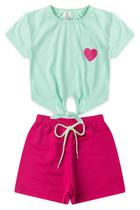 Conjunto Cropped Infantil Verão Menina Coração -Verde