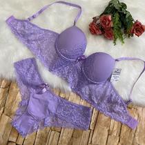 Conjunto Cropped Lingerie Renda e Microfibra Poliamida Luxo Com Bojo Paty