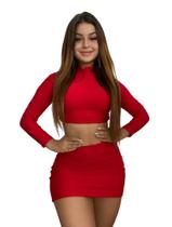 Conjunto Cropped Manga Longa Gola alta mais saia.