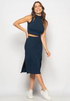 Conjunto Cropped Regata E Saia Midi Malha Canelada Marinho Salvatore Conjunto Cropped Regata E Saia Midi Malha Canelada Marinho Salvatore