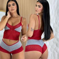 Conjunto Cropped Renda Sem Bojo Calcinha Caleçon Lingerie Feminina Confotavél