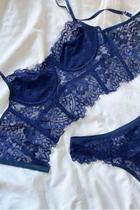 Conjunto Cropped Rendado Paloma Com Renda Chantilly Cor:MarinhoTamanho:G