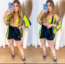 Conjunto cropped, short e kimono