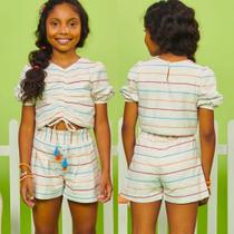 Conjunto Cropped Short Tricoline Maquinetado Infantil Kukiê