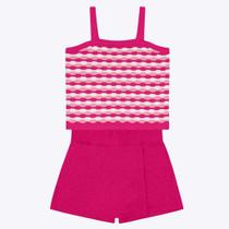 Conjunto Cropped Tricô e Shorts Saia Moletinho Sarja Infantil Feminino Kyly 1000265