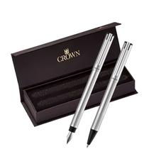 Conjunto Crown Iron Tinteiro + Esferográfica DI82801S Prata.