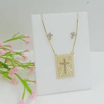 Conjunto Cruz Folheado a Ouro 100371
