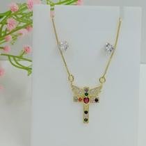 Conjunto Cruz Folheado a Ouro 100407 Conjunto Cruz Folheado a Ouro 100407