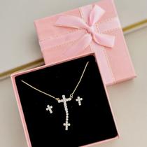 Conjunto Cruz Folheado a Ouro 100408
