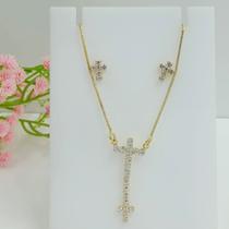 Conjunto Cruz Folheado a Ouro 100408