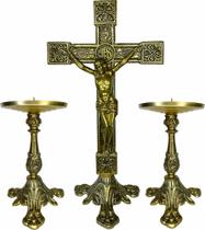 Conjunto Cruz Metal C/ Cristo E Castiçal Candelabro 21x12cm