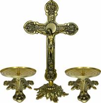 Conjunto Cruz Metal C/ Cristo E Castiçal Candelabro 7x13cm