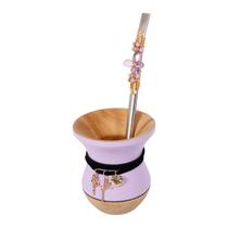 Conjunto Cuia Lilás Com Pulseira e Bomba Decorativa Dourada Borboleta Lilás Para Chimarrão - Wp Connect