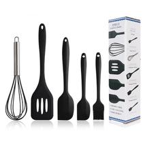 Conjunto Culinário 5 Utensilios de Silicone para Cozinha Espatula, Pinça, Pegador de Alimentos e Pincel