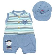 Conjunto curto 2 pçs azul claro para bebê bordado