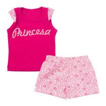 Conjunto curto 2 peças pink estampa princesa para bebê