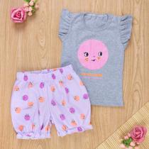 Conjunto Curto Babadinho Frutinhas Mescla para Menina