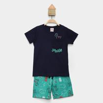 Conjunto Curto Bebê Brandili Jungle Bolso Camiseta + Bermuda Menino