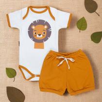 Conjunto Curto Bebê Estampa Leãozinho Safari Verão Caramelo