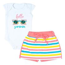 Conjunto curto branco 2 pçs para bebê estampa summer