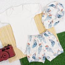 Conjunto curto com bandana ecológico baby marinho