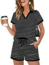 Conjunto curto de 2 peças Yousify, roupa de verão listrada para lounge