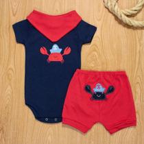 Conjunto curto de bebê com bandana caranguejo marinho Conjunto curto de bebê com bandana caranguejo marinho
