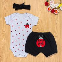Conjunto curto de bebê com faixa bordado lady bug mescla Conjunto curto de bebê com faixa bordado lady bug mescla