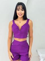 Conjunto Curto Feminino Alfaiataria Cropped e Shorts S9724 Conjunto Curto Feminino Alfaiataria Cropped e Shorts S9724