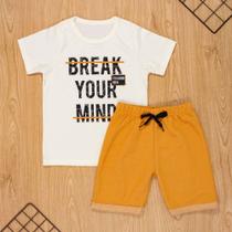 Conjunto curto infantil 2 ao 10 algodão break mind creme