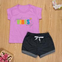 Conjunto curto infantil 2 ao 10 algodão good vibes lilás Conjunto curto infantil 2 ao 10 algodão good vibes lilás