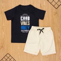 Conjunto curto infantil 2 ao 10 algodão good vibes preto Conjunto curto infantil 2 ao 10 algodão good vibes preto