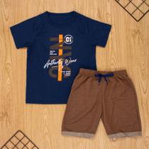 Conjunto curto infantil 2 ao 10 algodão new york marinho