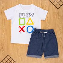 Conjunto curto infantil 2 ao 10 algodão play game branco Conjunto curto infantil 2 ao 10 algodão play game branco