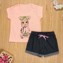Conjunto curto infantil 2 ao 10 algodão so cute salmão Conjunto curto infantil 2 ao 10 algodão so cute salmão