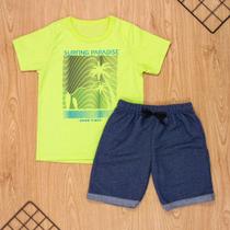 Conjunto curto infantil 2 ao 10 algodão surfing verde cítrico