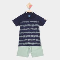 Conjunto Curto Infantil Romitex Camisa Polo + Bermuda Moletinho Menino