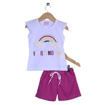 Conjunto Curto Menina Rainbow Branco e Pink Conjunto Curto Menina Rainbow Branco e Pink