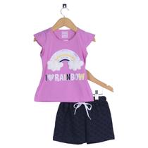 Conjunto Curto Menina Rainbow Rosa e Preto Conjunto Curto Menina Rainbow Rosa e Preto