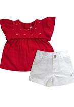 Conjunto Curto Menina Vermelho Anjos Baby