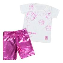 Conjunto Curto Meninas Infantil Glow Big Cat Creme