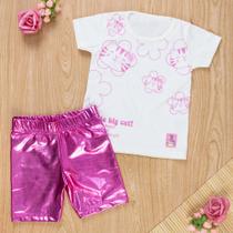 Conjunto Curto Meninas Infantil Glow Big Cat Creme