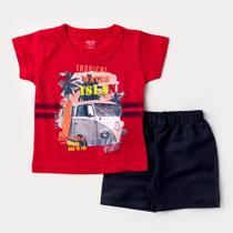 Conjunto Curto para Bebê Menino Blusa Vermelha Kombi e Short Preto Conjunto Curto para Bebê Menino Blusa Vermelha Kombi e Short Preto